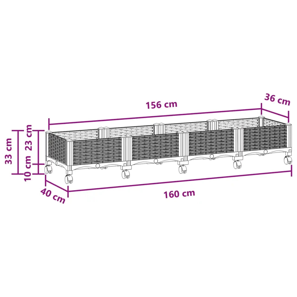 Vaso da Giardino con Ruote Marrone 160 x 40 x 29 cm PP 3423128