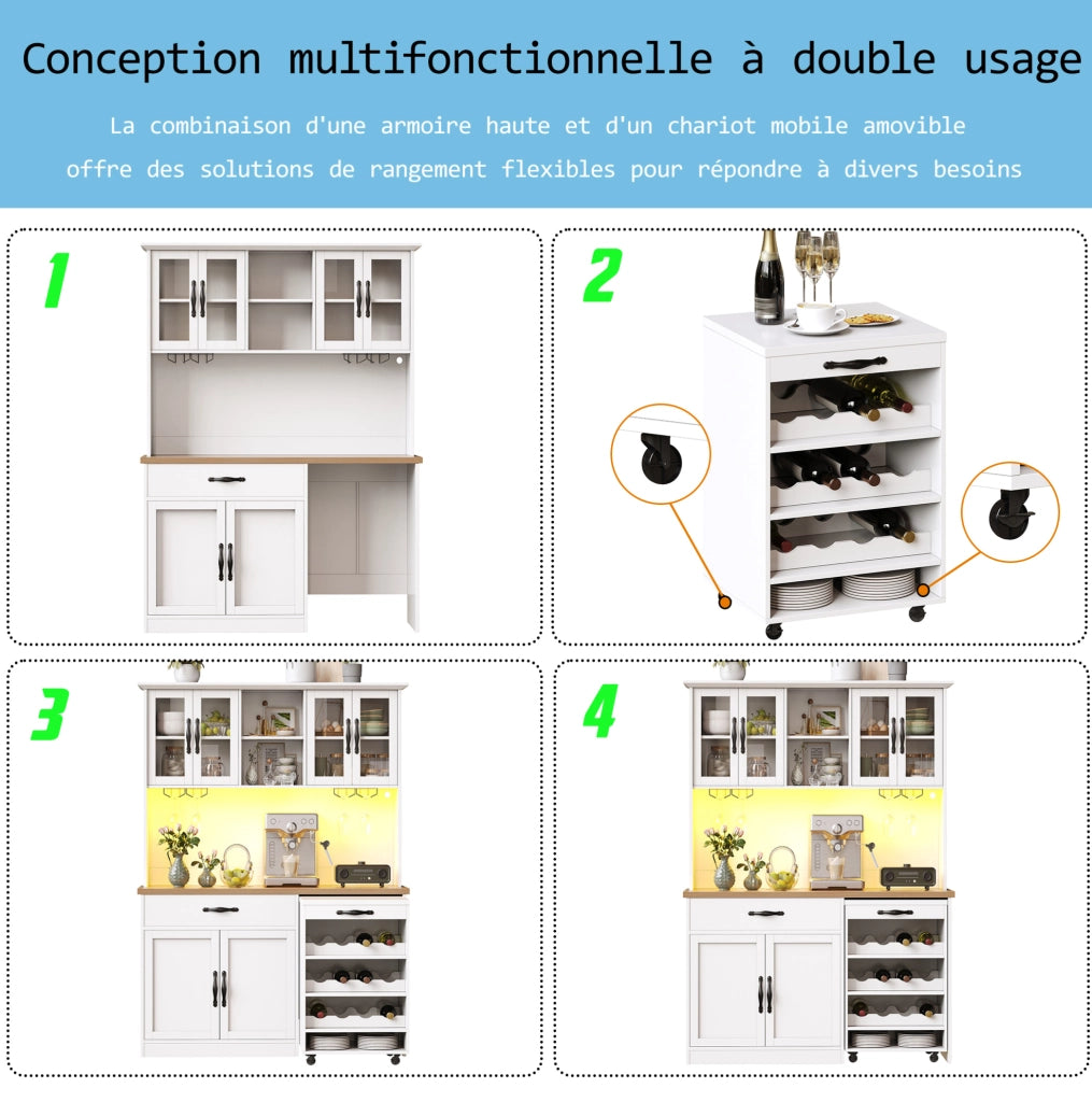 Mobile cucina 140 cm con carrello, LED e portabottiglie
