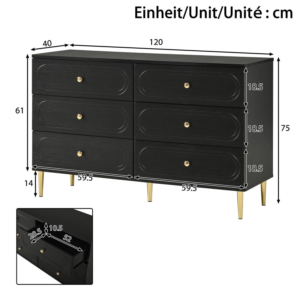 Credenza con 6 Cassetti ¨C MINIMAL ¨C Bianco/Nero, Metallo, Design Moderno per Soggiorno