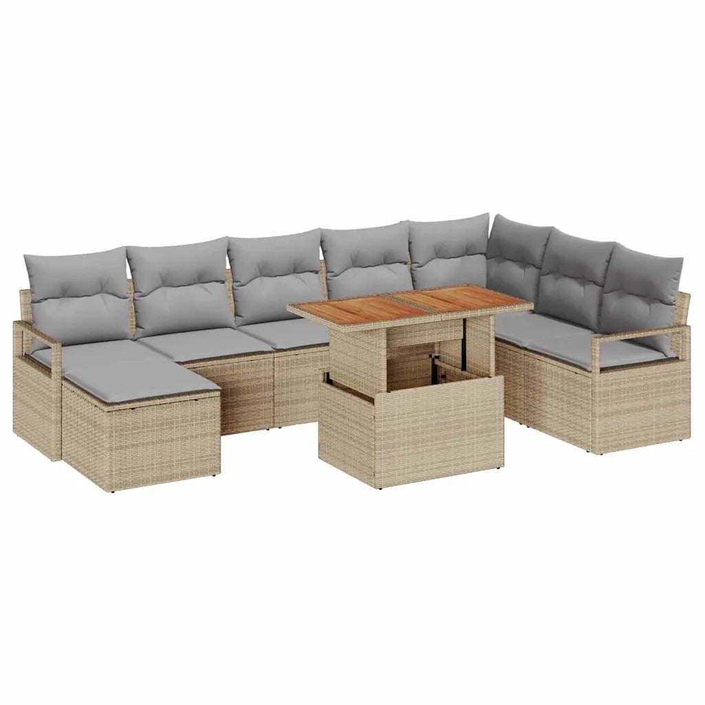 Set Divano da Giardino con cuscino 9 pcs Beige e grigio