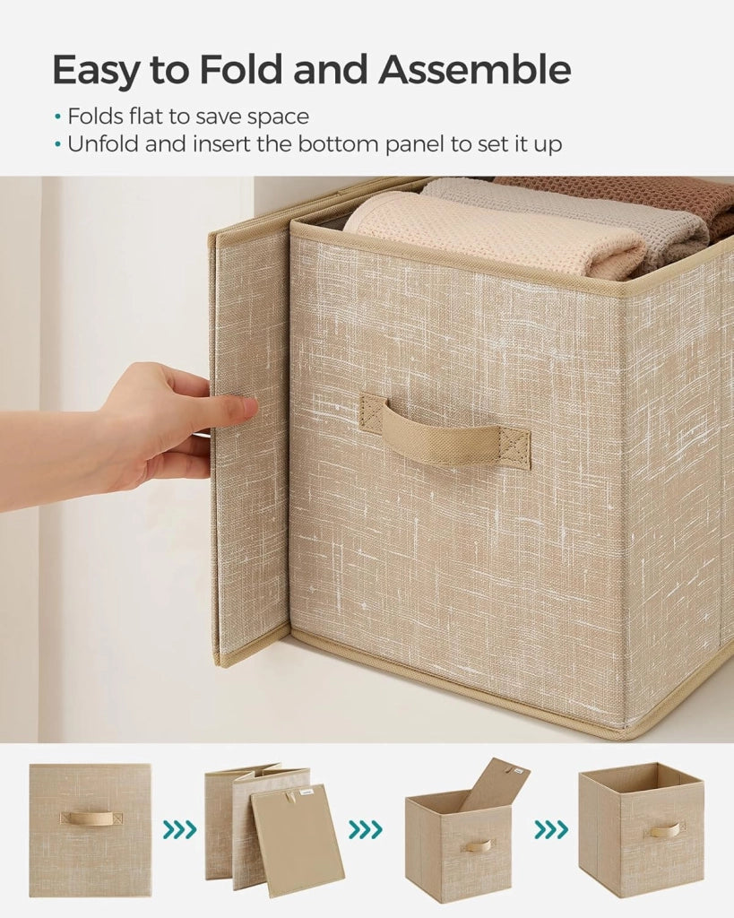 Cubi portaoggetti da 27,9 cm in tessuto non tessuto con doppi manici, set da 6 pezzi, organizer per armadio per scaffali, pieghevoli, per vestiti, beige sabbia UROB26K03