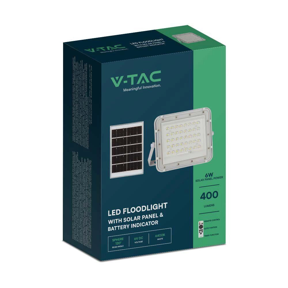 Faro solare LED V-TAC 10W 6400K 800lm telecomando IP65 bianco