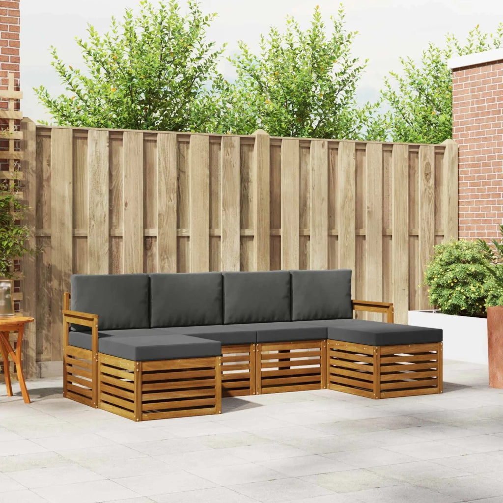 Set divani 6 pcs Naturale e Antracite Legno di Acacia Massello 3375237