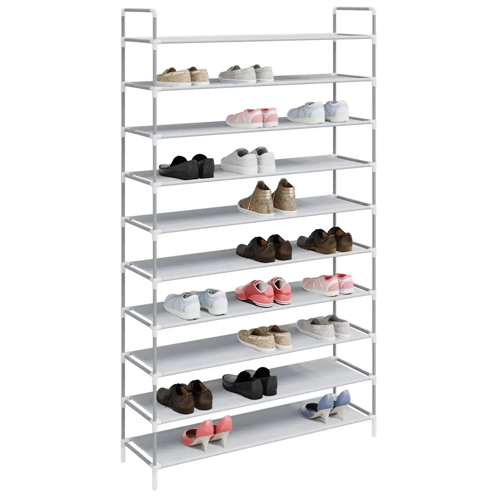 Scarpiera con 10 Ripiani-Scaffale per scarpe Metallo e Tessuto non Tessuto Argento