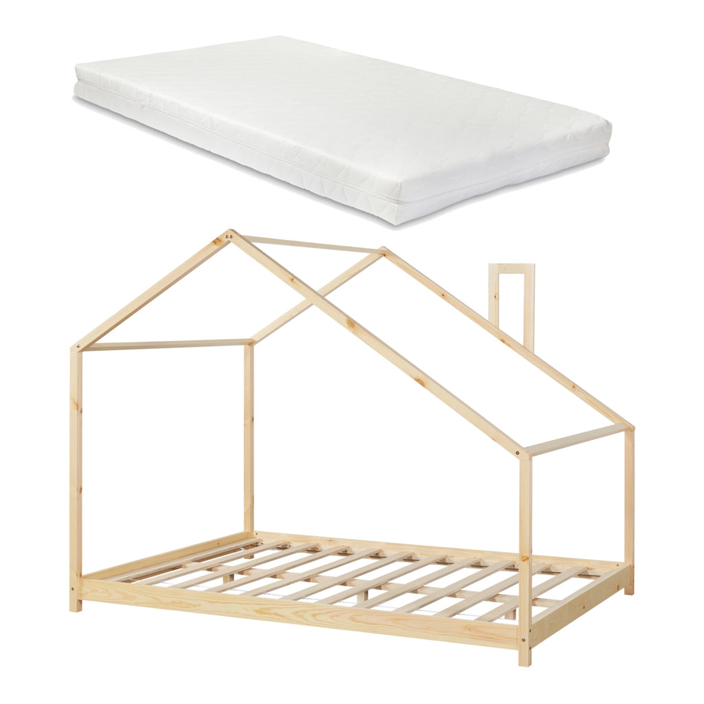 Letto Casetta per Cameretta Siuntio con Materasso 120 x 200 cm Legno Naturale [en.casa]