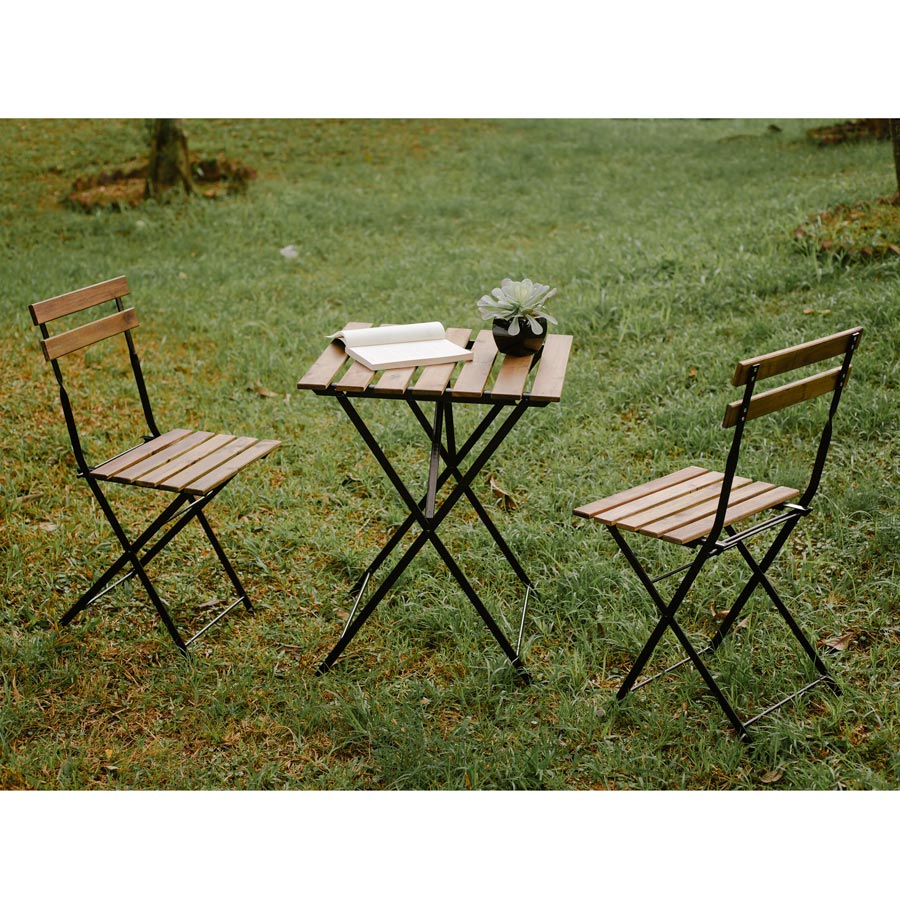 Set Tavolino e 2 Sedie Pieghevoli da Giardino Bistrot Nero