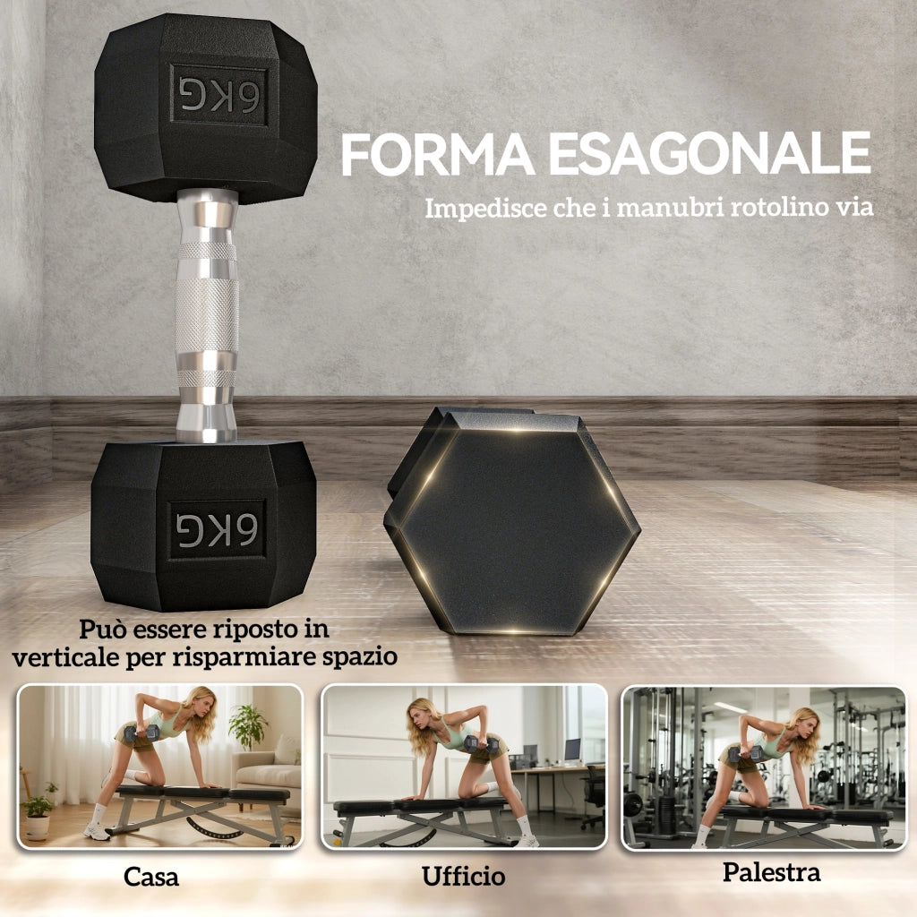 Manubri Esagonali 6kg Antiscivolo ¨C zephmum ¨C Nero, Gomma