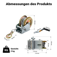 Verricello manuale a fune max 350kg corda metallica 10m 3,1:1 Argano a mano