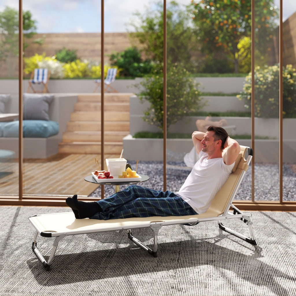 Lettino pieghevole per esterno con cuscino e schienale regolabile ¨C zephmum ¨C Beige