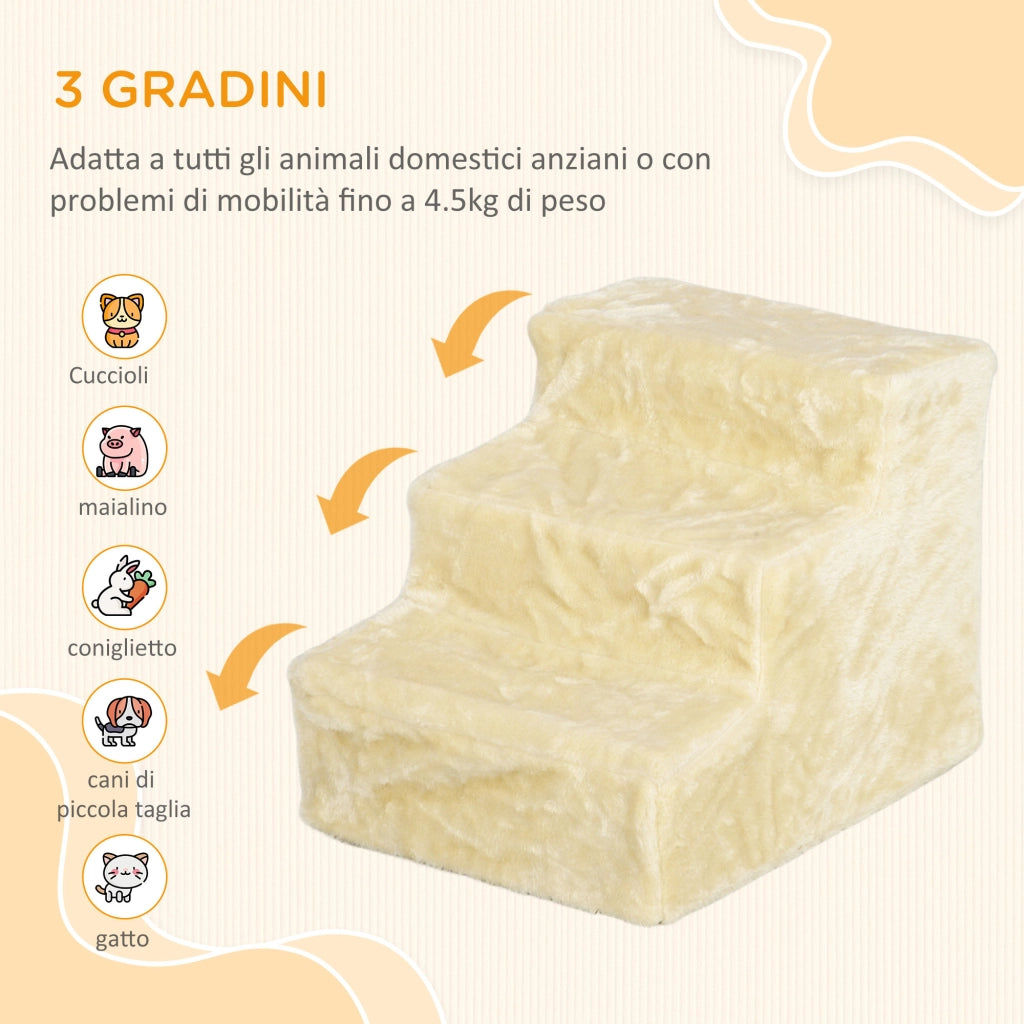 Scala per Cani a 3 Gradini per Cani e Gatti di 4,5 kg in Velluto Sfoderabile e Lavabile Beige