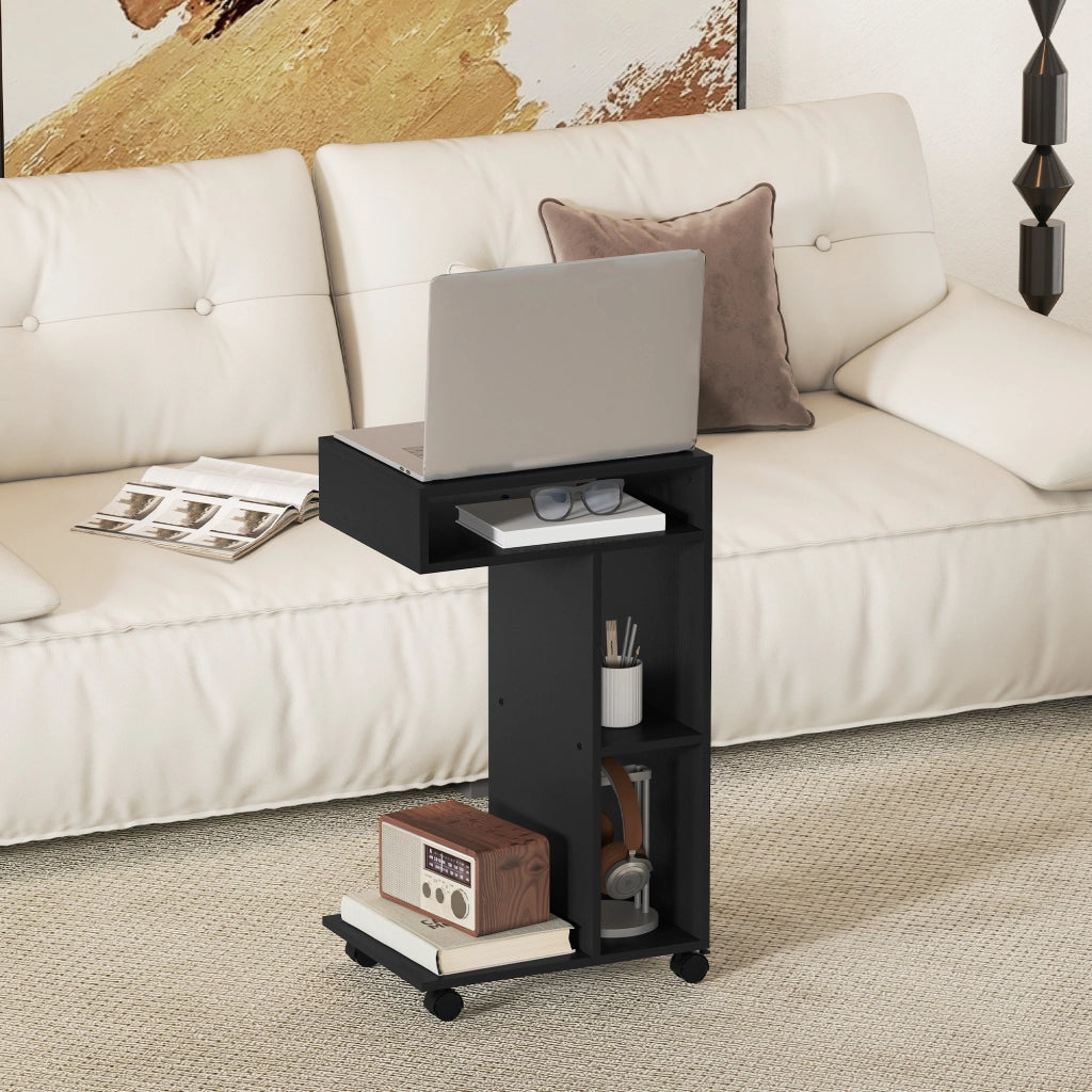 Tavolino a C con 4 ripiani e rotelle ¨C Xylo ¨C nero, 40x30x69 cm