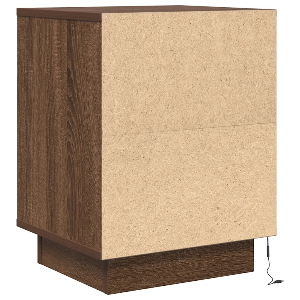 Comodino con Luci LED Rovere Marrone 38x34x50 cm