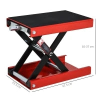 DURHAND Cavalletto Alzamoto, Sollevatore per Moto in Acciaio Rosso e Nero, Pieghevole e Antiscivolo 41.5 x 23.5 x 10-37cm