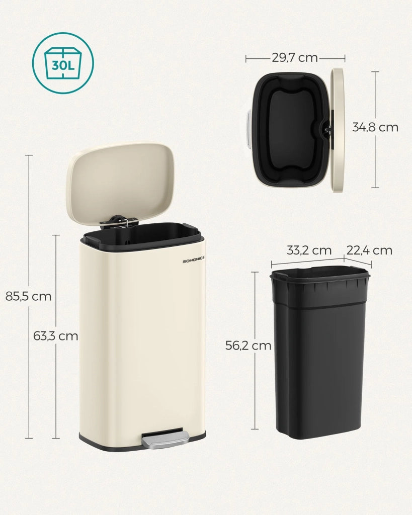 Pattumiera a pedale in acciaio inox con secchio interno in plastica capacità 30 litri coperchio con chiusura ammortizzata antiodore beige 12_0007203