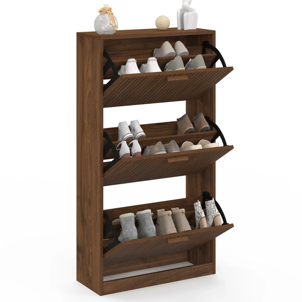 IDMarket - Scarpiera JULIETTE 18 pezzi, 3 ante a doghe, doghe in legno color noce