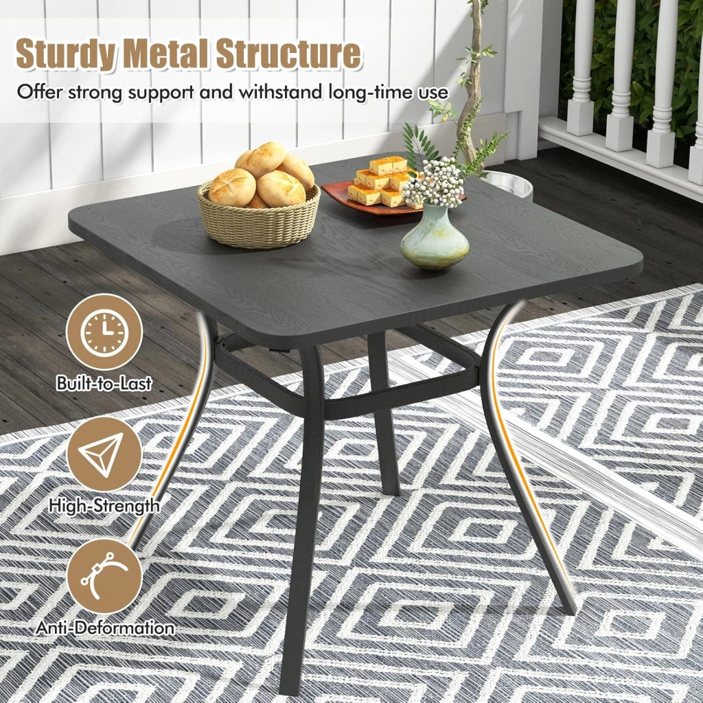Tavolo da giardino 80 x 80 cm, quadrato in Metll con 4 gambe curve, tavolo da pranzo per 4 persone, tavolino per cortile e esterni