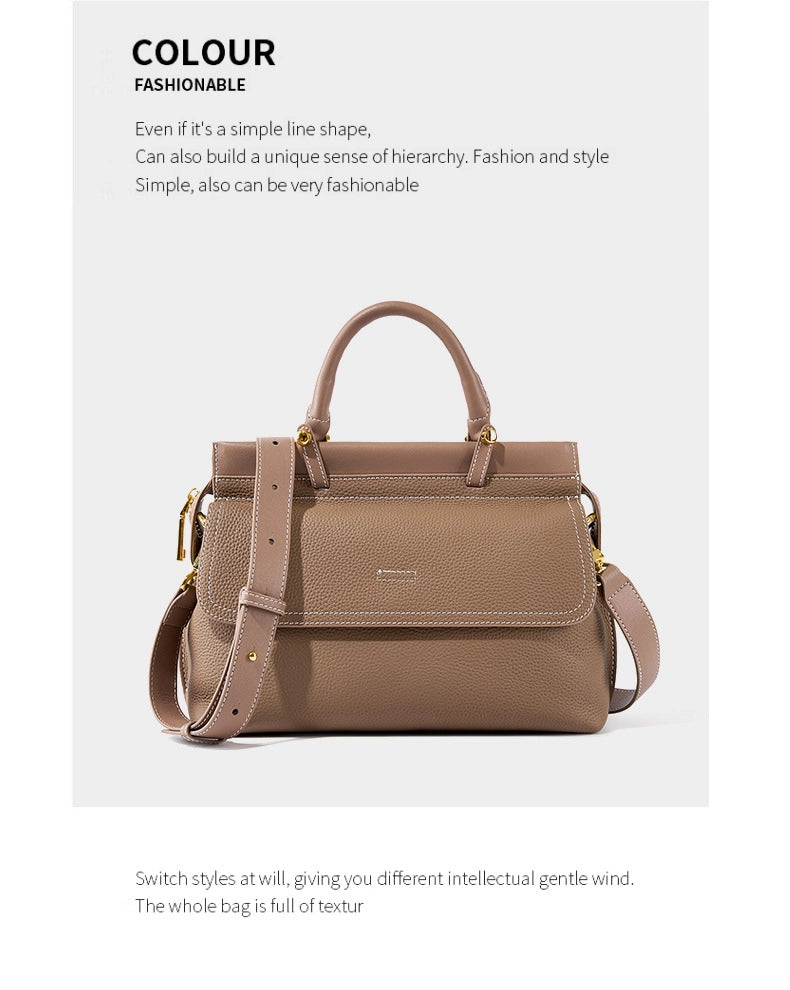 Borsa a tracolla classica da donna in vera pelle, colore grigio.