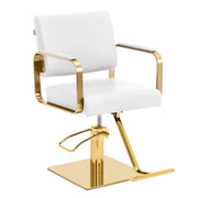 Poltrona da parrucchiere con poggiapiedi 95 x 59 x 88 cm 200 kg acciaio inox PVC oro e bianco 14_0008971