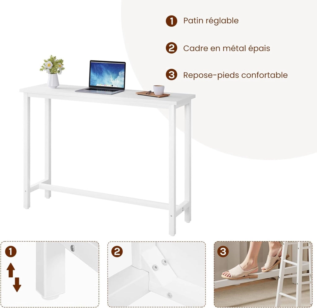 Tavolo da Bar Rettangolare Alto Tavolino per Cucina in Metallo Legno 140x40x100 cm