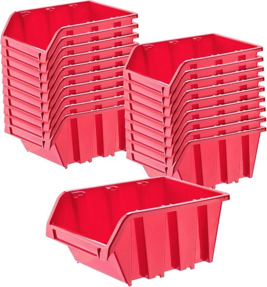 Scatola di archiviazione per strumenti e piccoli componenti, cassettiera di plastica, scatole di ordine in diverse dimensioni (rosso, 20 pezzi, 290 x 200 mm)