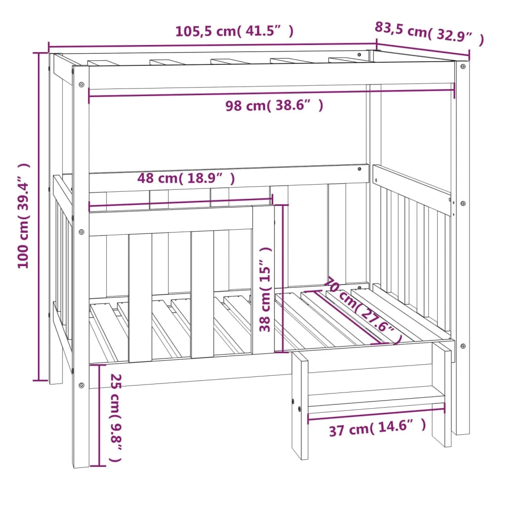 Divano letto per cani comodo 105,5 x 83,5 x 100 cm in legno massello di pino grigio 02_0042646