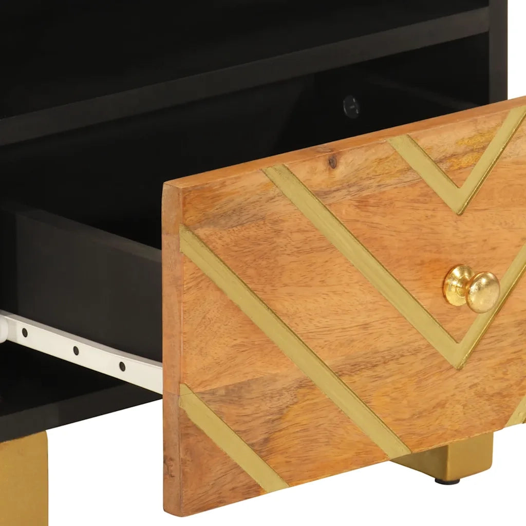 Comodini 2 pz-Set di 2 Tavolino da notte Marrone e Nero in Legno Massello di Mango