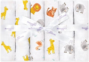 Set di 6 asciugamani di cotone mousseline per bambini - 100% cotone biologico puro - Asciugamani per il bimbo soffici e respiranti - Animali della giungla - Safari - 70 cm x 70 cm