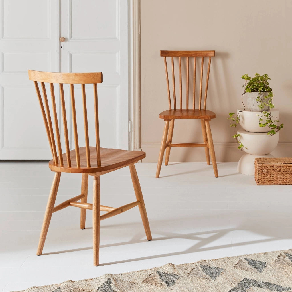 Set 2 sedie da pranzo in legno, impilabili stile vintage, marrone