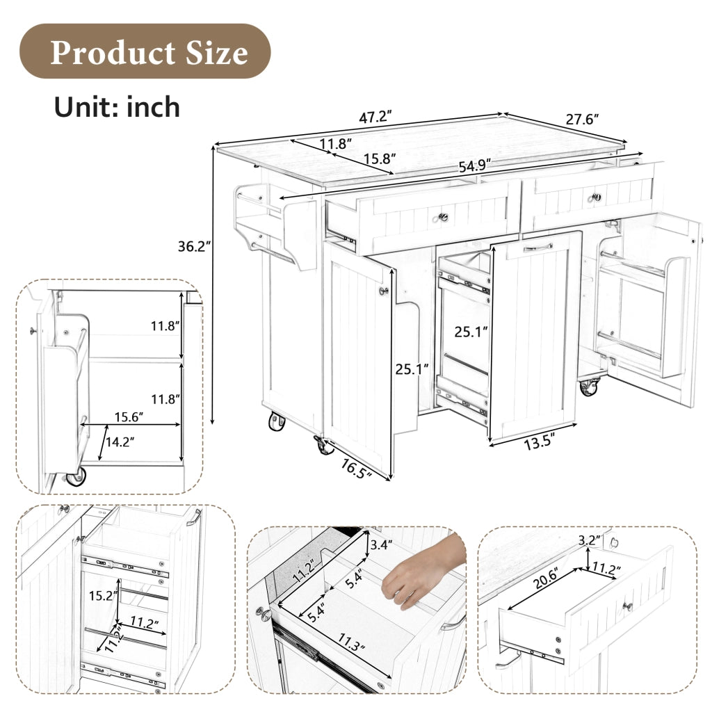 Carrello da Cucina con 2 Cassetti; Ripiani Regolabili; Portasciugamani e Piano Ribaltabile per Cucina; in MDF; 140x40-70x92 cm