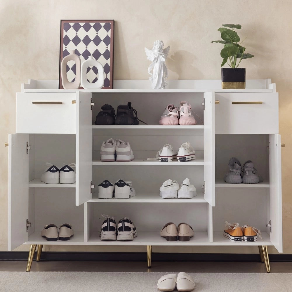 Scarpiera con 2 Cassetti e 4 Ante ¨C MINIMAL ¨C Bianco, Metallo, 130x37x100 cm