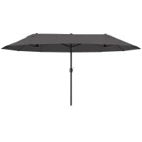 Ombrellone Doppio da Giardino 4.6x2.7 m a 12 Stecche con Prese d'Aria e Manovella, Ombrellone per Esterni in Acciaio e Poliestere, Anti UV, Grigio