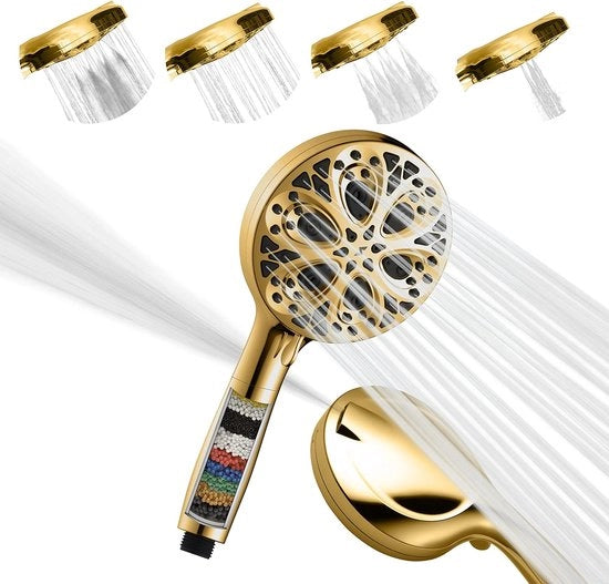 Doccia a mano multifunzionale a alta pressione 5" - design lussuoso - nessun attrezzo - installazione in 1 minuto (10 funzioni, solo a mano, oro egiziano)