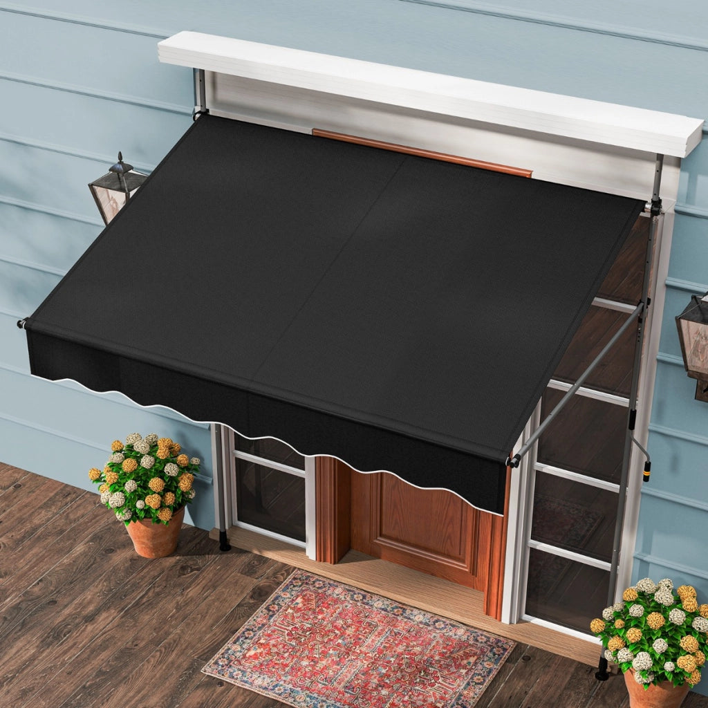 Tenda da sole regolabile in altezza con manovella per finestre e porte, Tenda da sole 200 x 300 cm Nero-Tende parasole