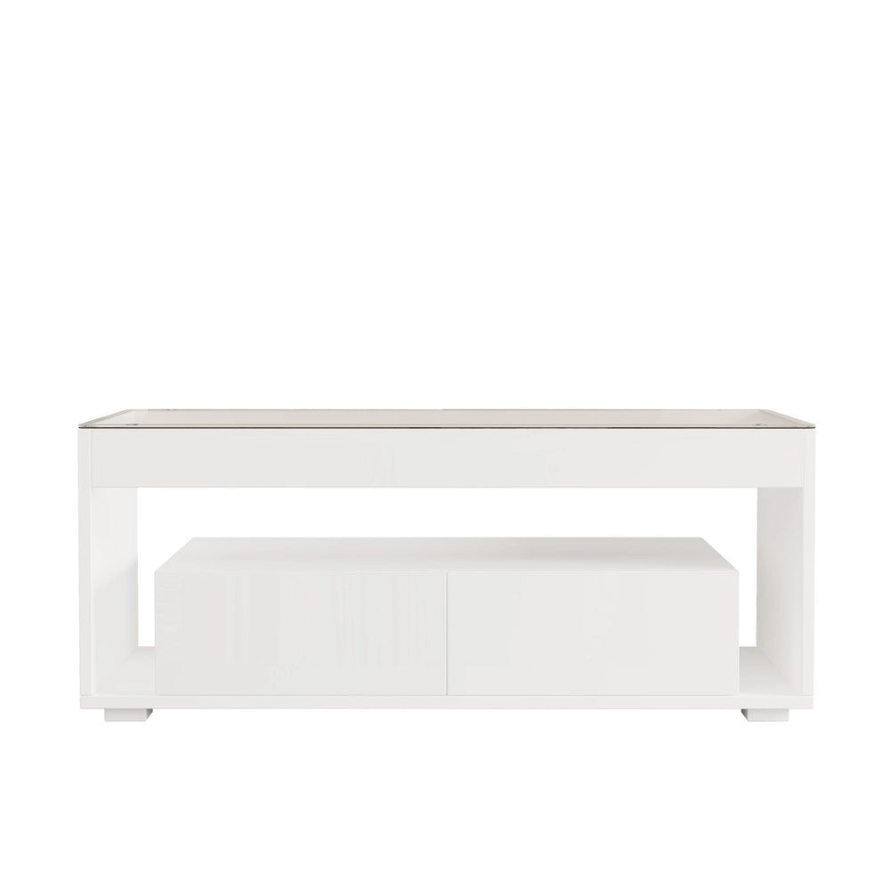 Tavolino da Caff¨¨ con LED e Cassetti ¨C MINIMAL ¨C Vetro Bianco Lucido 100x50x40
