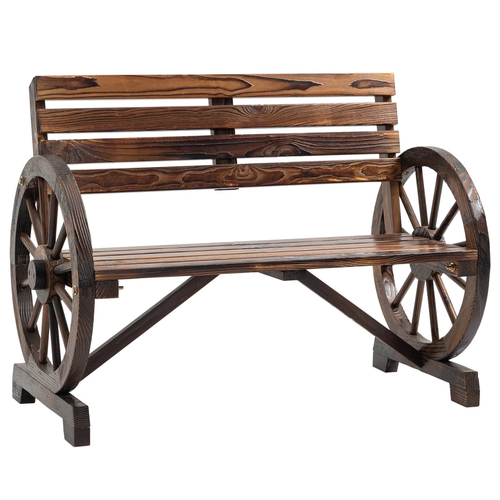 Panchina da giardino design ruota di carro 2 posti ¨C Xylo ¨C legno naturale marrone scuro 105,5x56x79cm