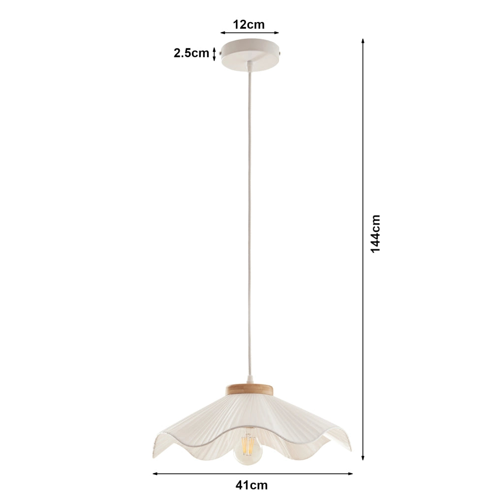 Lampada a Sospensione Broadway con Paralume a Cono Ondulato Ø41 cm Tessuto Bianco lux.pro