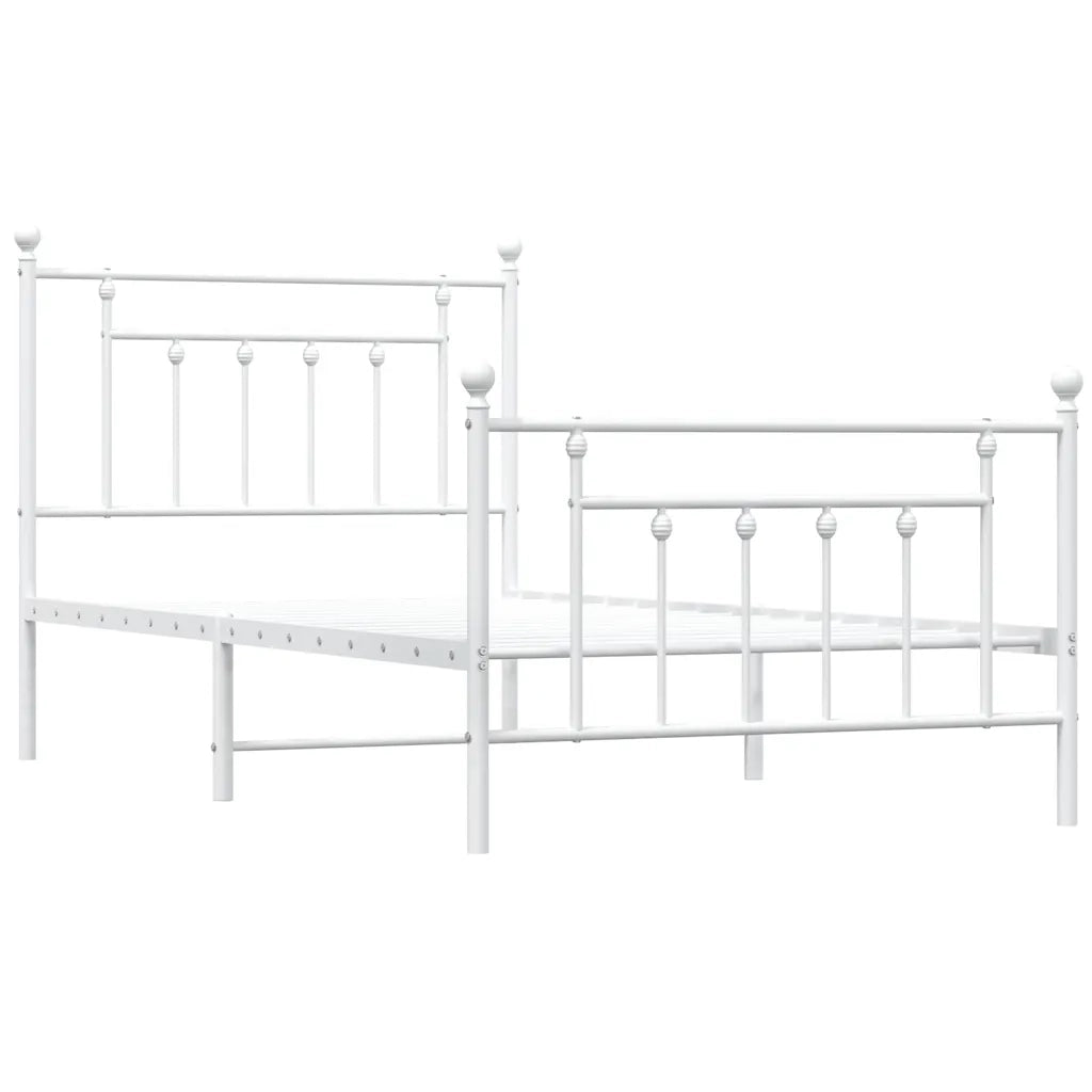 Giroletto con Testiera e Pediera Metallo Bianco 100x190 cm 353598