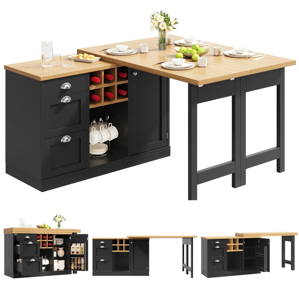 Tavolo da pranzo estensibile con contenitore; isola cucina girevole a 360°; 120 × 40 × 74 cm