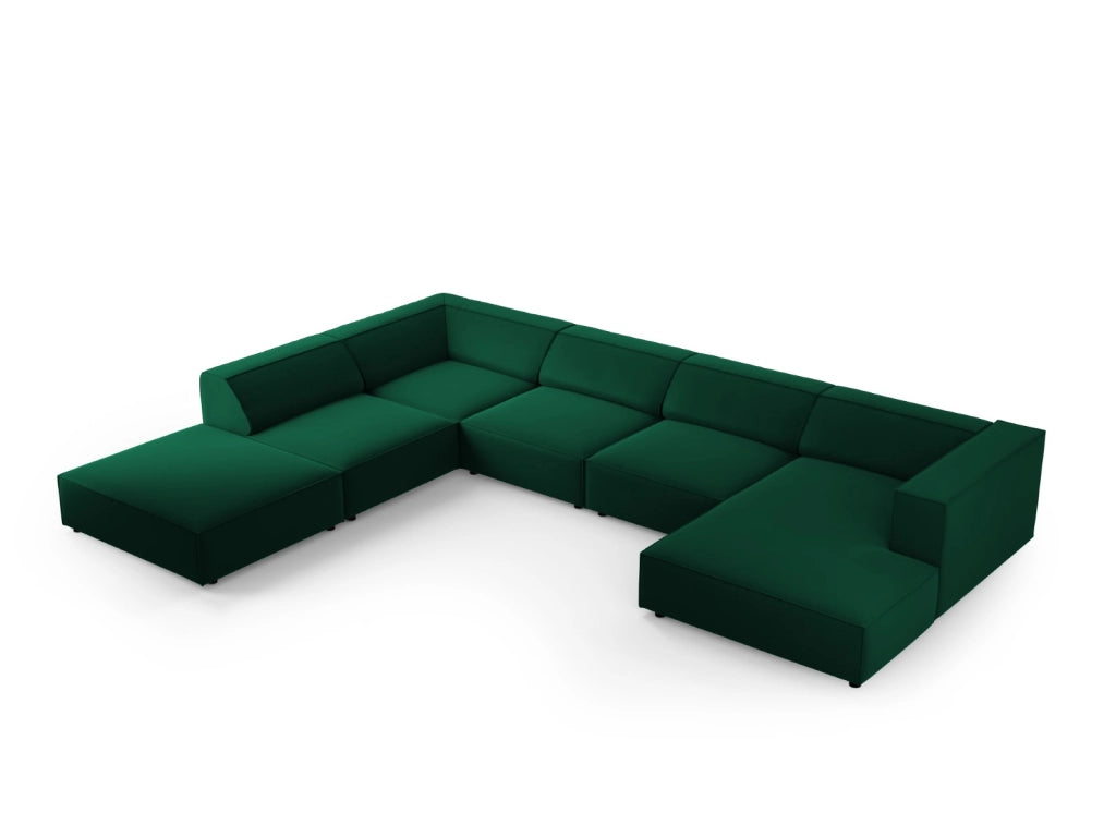 Cosmopolitan Design - Divano panoramico sinistro "Arendal" 7 posti in velluto verde bottiglia 