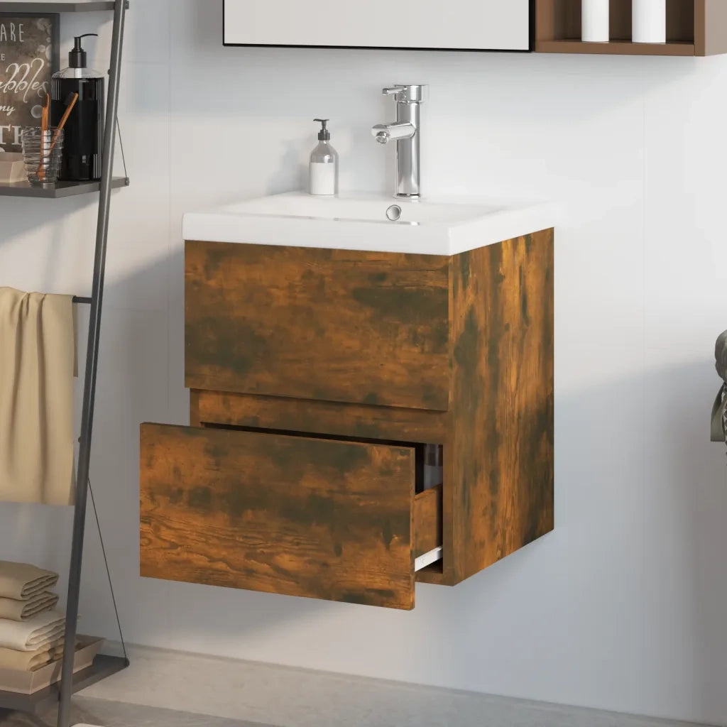 Mobile Bagno con Lavabo | Armadio Lavabo Integrato Rovere Fumo Legno Multistrato