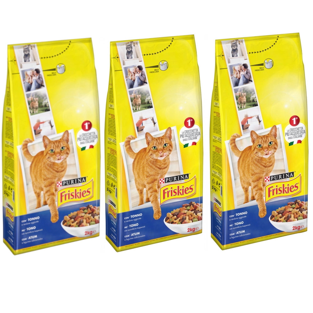 Multipack da 3 friskies purina croccantini per gatti adulti tonno e verdure 2 kg cad