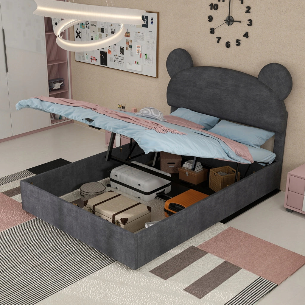 Letto imbottito 140x200 grigio - Xylo - con struttura sollevabile