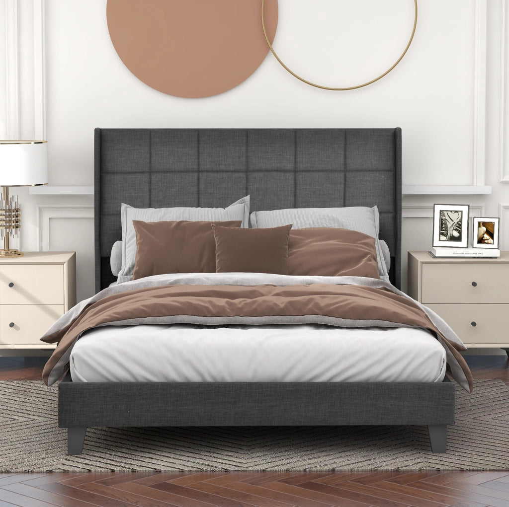 Letto imbottito 140x200 cm grigio con rete e materasso a molle H3