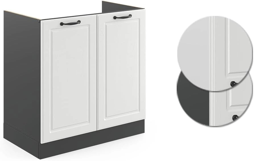 Mobile lavello cucina R-Line, Bianco casa di campagna, 80 cm senza piano di lavoro, per la libera combinazione all'interno di sistemi cucina modulari