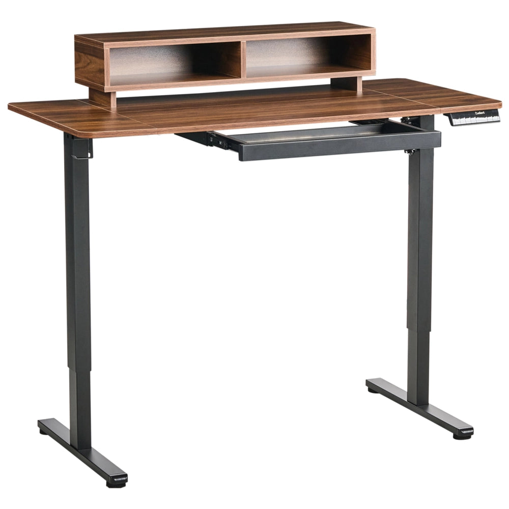 Scrivania regolabile elettricamente Piano marrone Struttura e gambe in acciaio nero 120 x 60 cm Supporto e tappetino per mouse Design moderno