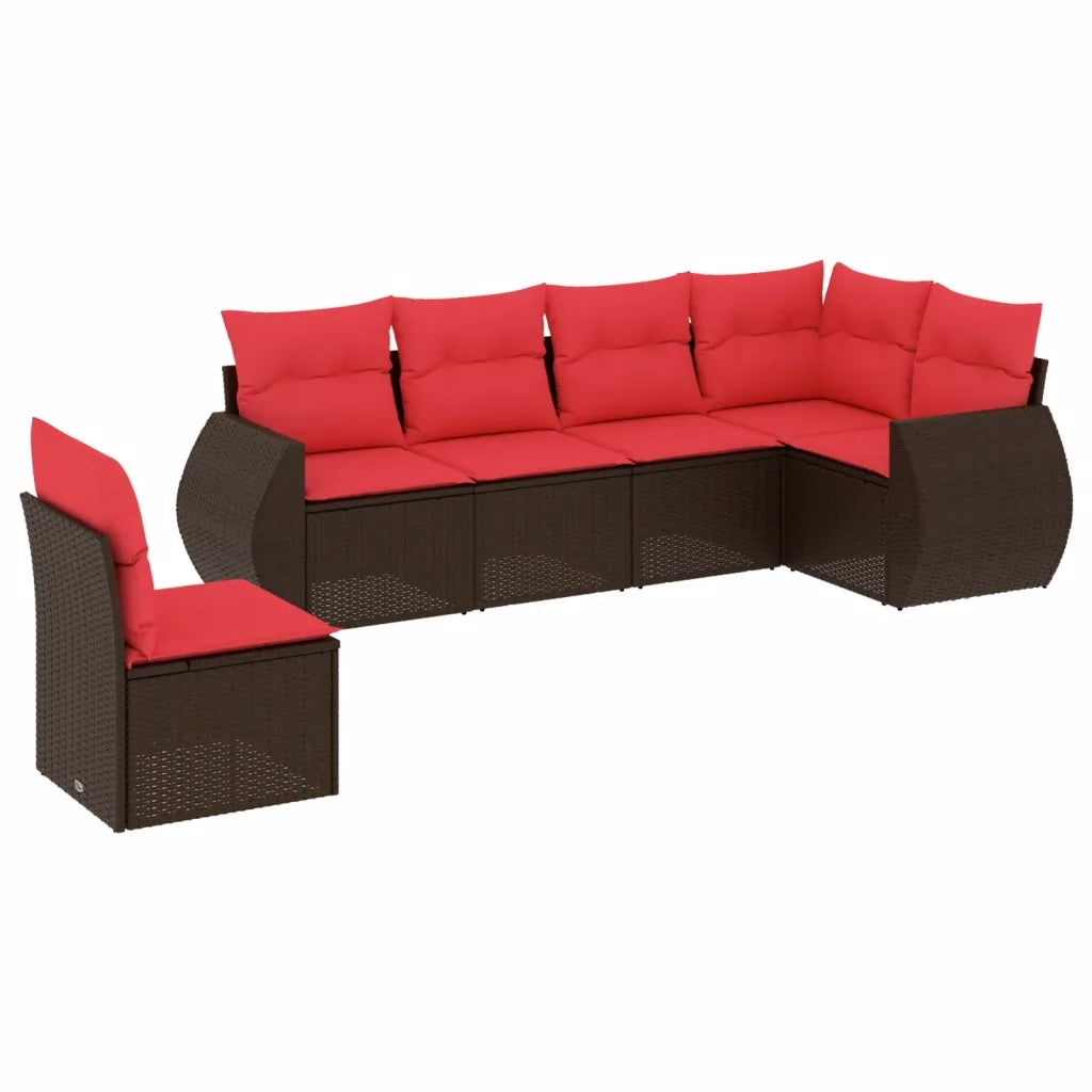 Set Divani da Giardino 6 pz con Cuscini Marrone in Polyrattan 3221433