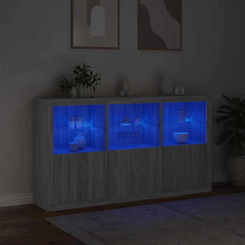 Credenza con Luci LED-Buffet-Armadio da cucina Grigio Sonoma 181,5x37x100 cm 747187