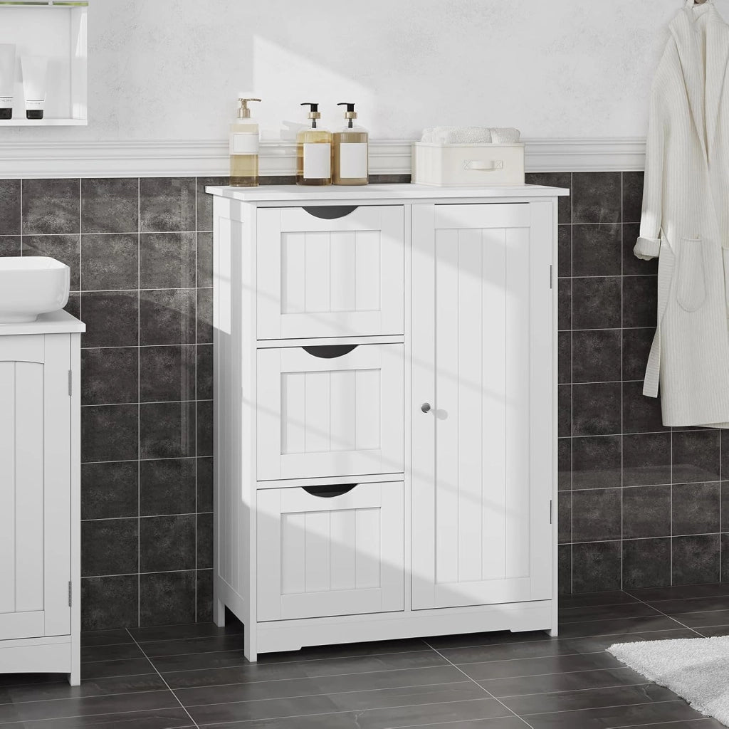 Mobile da Bagno Bianco Con 3 Cassetti e 2 Scomparti Regolabili, Portaoggetti per Camera da Letto/Corridoio/Cucina, 60x30x81cm