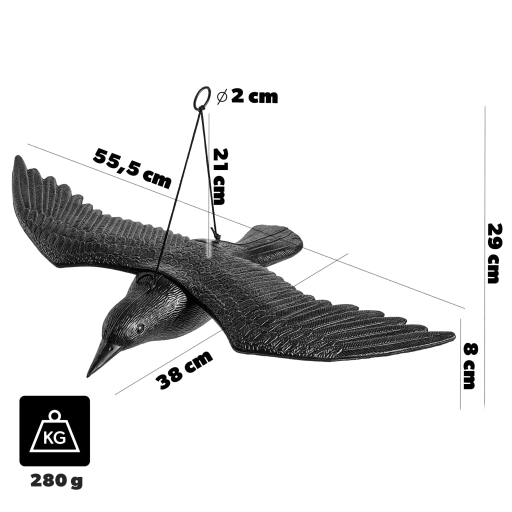 KADAX Grande spaventapasseri a forma di corvo per balconi, ideale per allontanare piccioni e storni in volo (56 cm)
