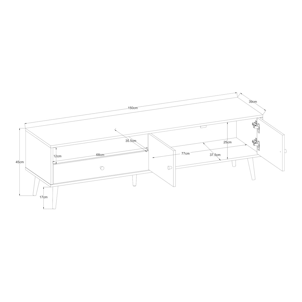 Mobile Porta TV Hallevil con Cassetto e 2 Ante 150x39x45 cm - Grigio chiaro [en.casa]